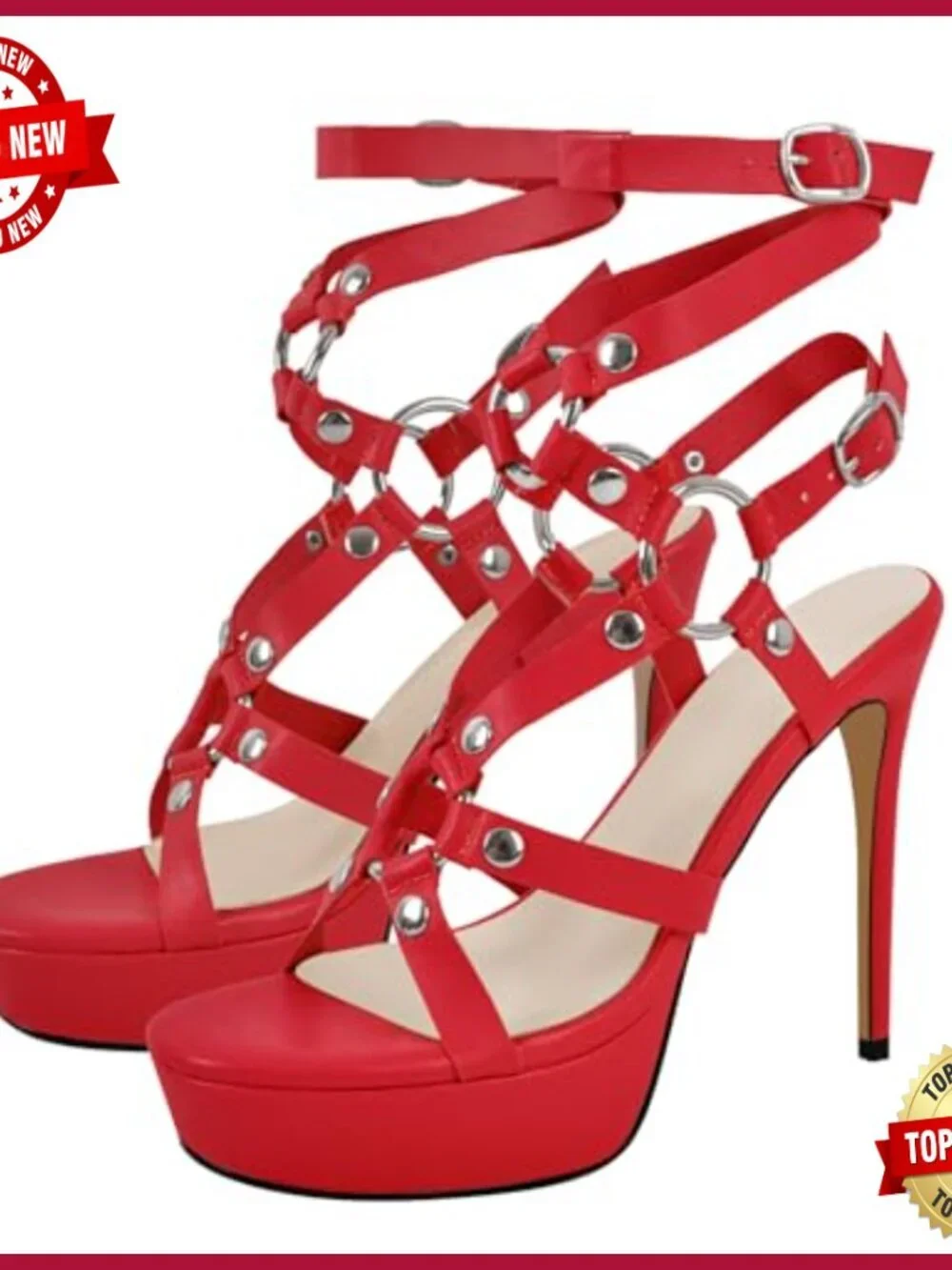 Grommets Studded Stiletto Platform Sandals Heels Open Toe Buckle Strappy Party